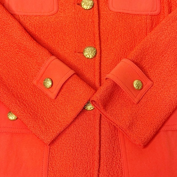 ST. JOHN Textured Knit Gold-Button Patch Pocket Blazer Jacket Orange Size 4 - Picture 9 of 12